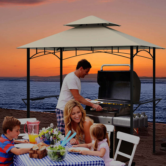 Costway 8’ X 5’ Grill Gazebo Avec 2 Etageres 7 Crochets Cadre En Metal Soft Top Beige