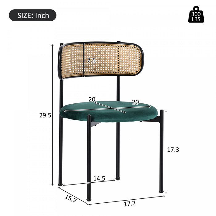 Chaises de salle a manger Mason en rotin avec pieds en metal et coussins en velours, lot de 4, vert
