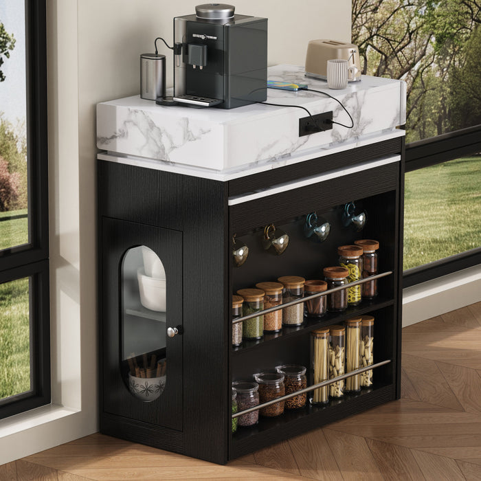 Table a manger extensible Logan avec plateau pliant et tiroirs de rangement, noir