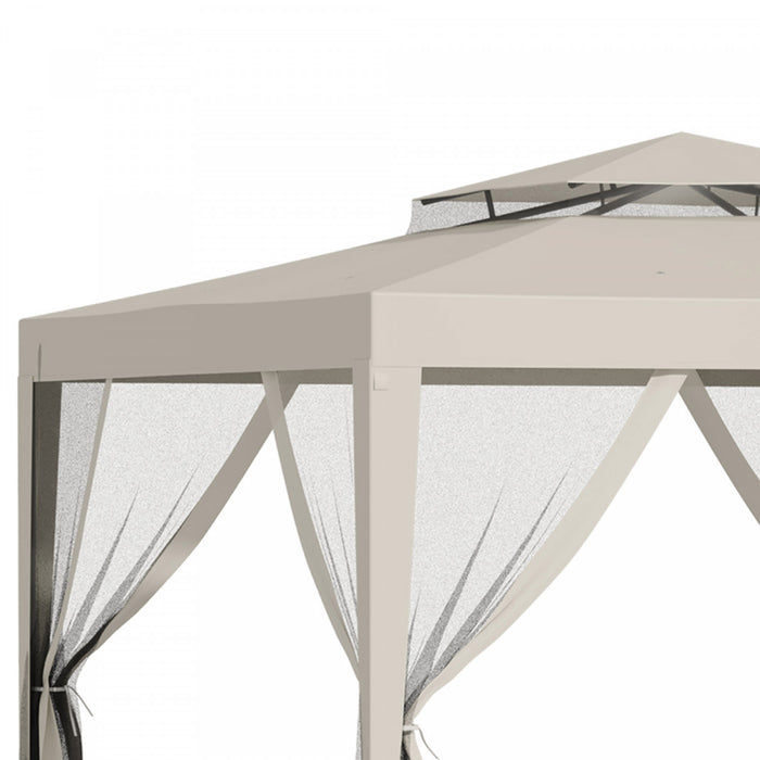 Outsunny Tente D'auvent 10' X 10', Tente Partielle Avec Filet En Maille Et Toit A Deux Niveaux Pour Jardin, Terrasse, Exterieur, Beige