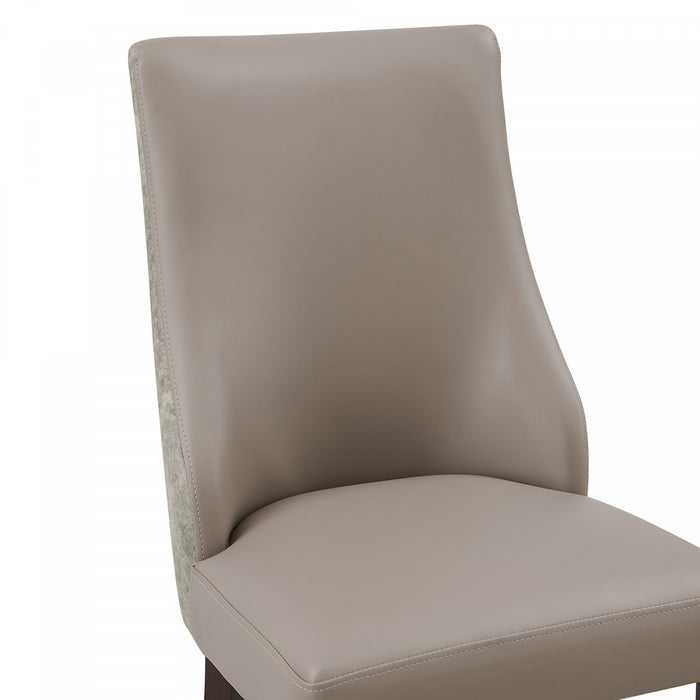 Chaise de salle a manger moderne Connie en cuir vegetalien et velours avec structure en bois, taupe - Lot de 4
