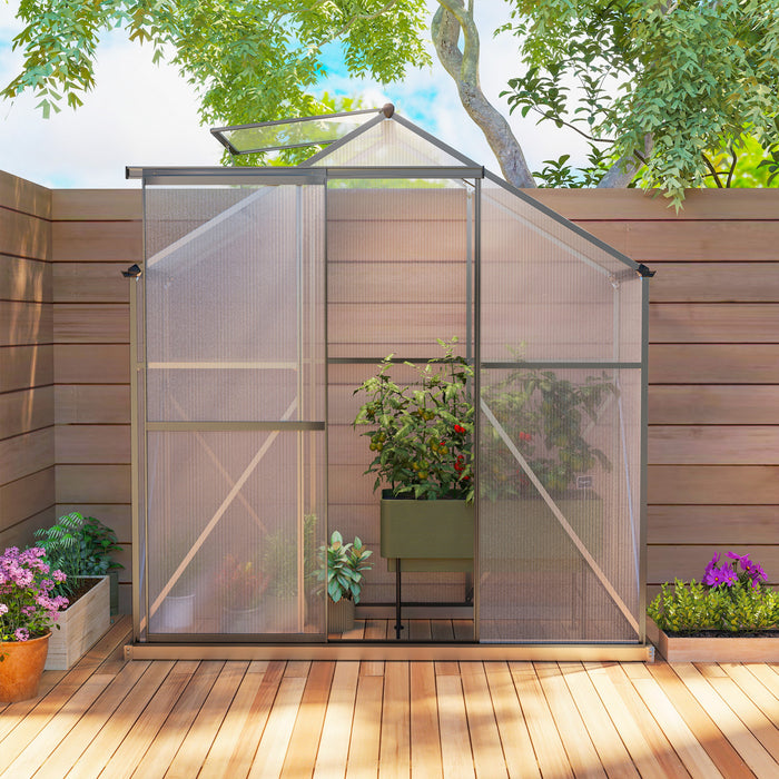Outsunny Serre de plain-pied en aluminium et polycarbonate de 6x2,5pi, gris
