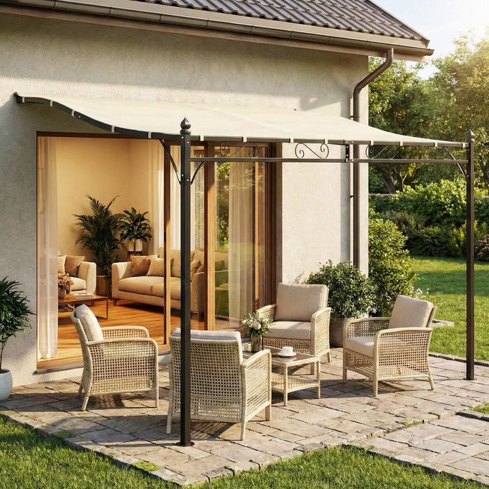 Outsunny Pergola murale exterieure 3,5 x 2,5 m, abri solaire, blanc creme
