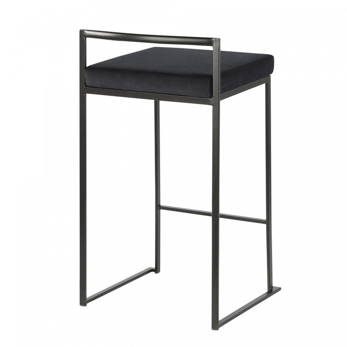 Tabouret superposable contemporain Fuji de hauteur comptoir en velours noir - ensemble de 2