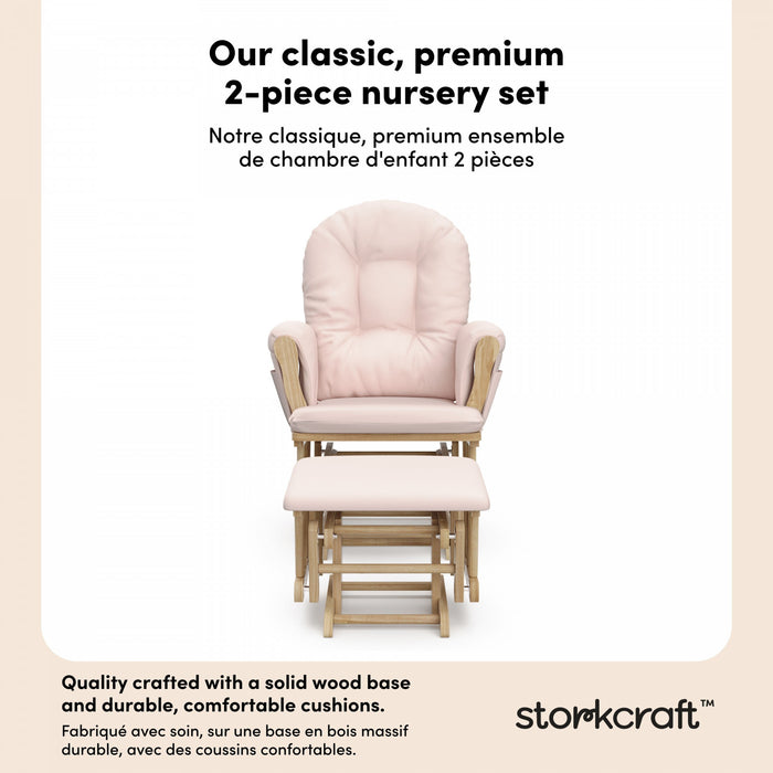 Storkcraft Hoop Fauteuil bercant et pouf - Natural avec pink