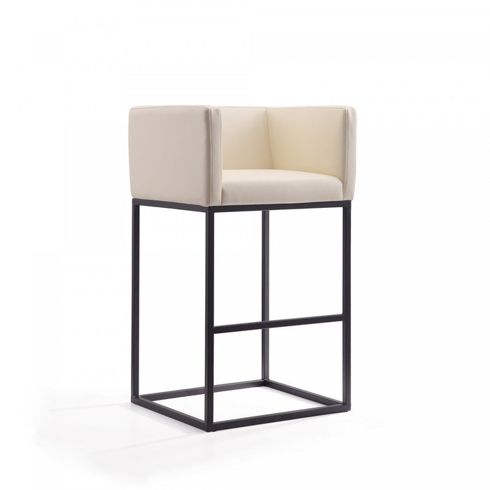 Tabouret de bar Embassy style milieu du siecle en metal et tissu creme - Lot de 2