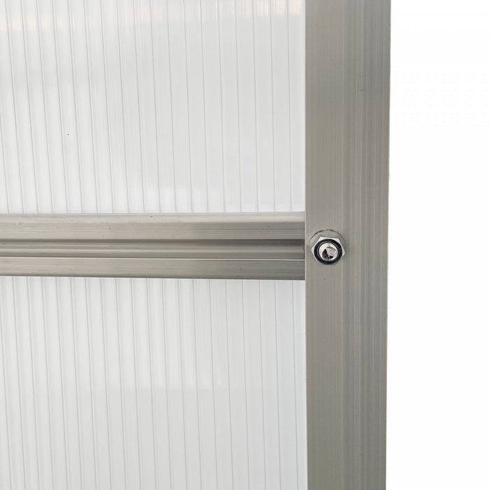 Outsunny Serre En Polycarbonate De 8' X 6' X 6,5' Avec Cadre En Aluminium, Serre Robuste Avec Aeration De Toit Reglable, Gouttiere Et Porte Coulissante Pour L'hiver, Argente