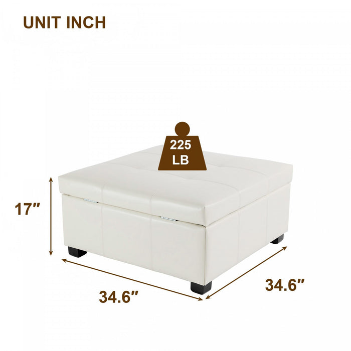 Liam Ottoman Coffre Carre Large de 34,25\" en Simili Cuir avec Rangement, Beige