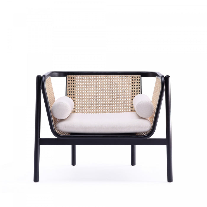 Fauteuil d’appoint chic industriel Versailles en bois et cannage, creme – Lot de 2