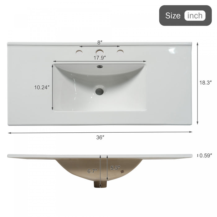 Aiden meuble de salle de bain mural 36 pouces avec rangement a fermeture douce et vasque en ceramique, bois