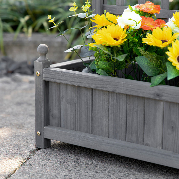 Outsunny Lit De Jardin Sureleve Outsunny Avec Jardiniere En Bois De Treillis, Gris