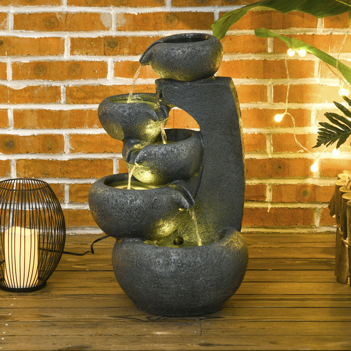 Outsunny Fontaine Exterieure A 5 Niveaux Cascade En Resine A Lumiere Led