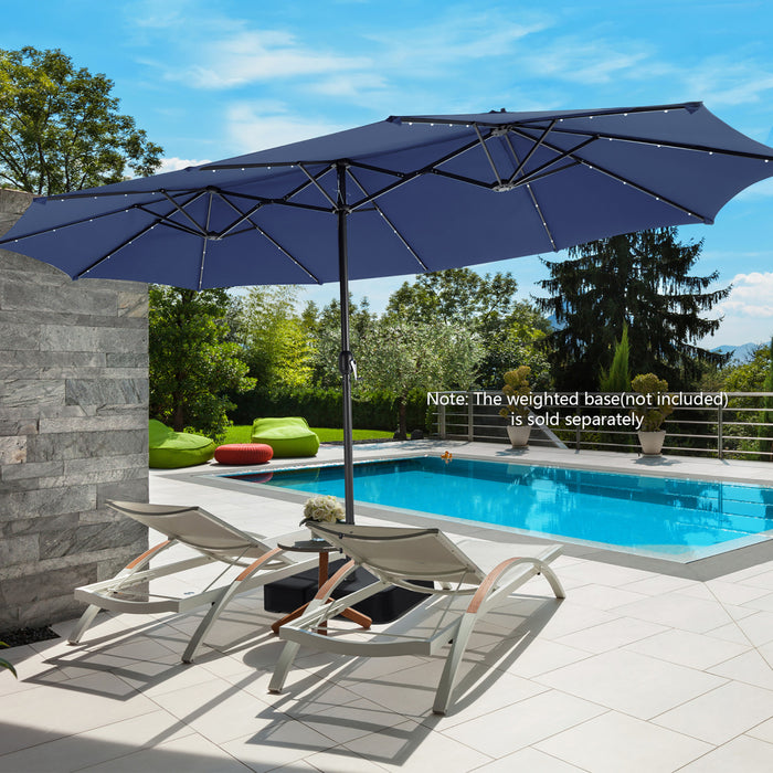 Costway Parasol double face jumeau 15FT pour patio avec 48 LED solaires a manivelle Navy