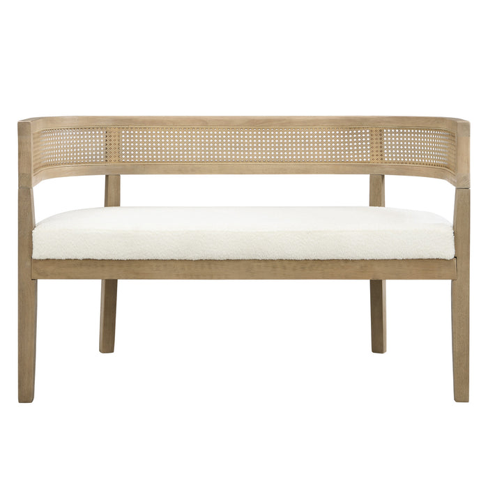 Rattan Causeuse Rembourree en Rotin 47.5 po avec Dossier Tisse Main, Beige, Frene Naturel
