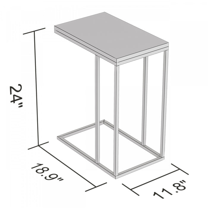 Table de bout en forme de C de 19 po en marbre et métal noir avec armature en métal - multicolore