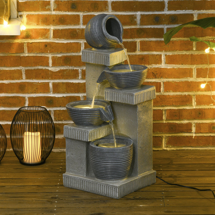 Outsunny Fontaine D'exterieur Fontaine A Eau En Resine A Lumiere Led