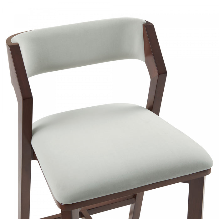 Tabouret de comptoir moderne Patricia en bois avec revetement en tissu, coloris Glacier blanc