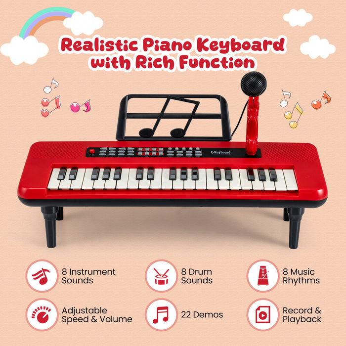 Costway Clavier de Piano Portable pour Enfants 37 Touches, Jouet Musical avec Microphone et Pupitre - Rouge