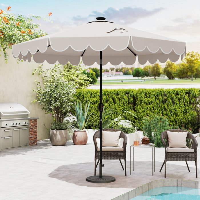 Parasol solaire Costway 9,3 FT style marche exterieur avec 24 LED, bordures, beige