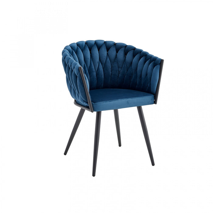 Chaise de salle à manger avec accoudoirs Hildy en velours bleu (ensemble de 2)
