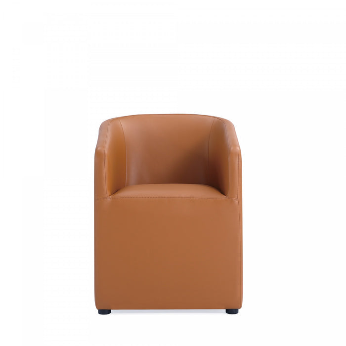 Fauteuil moderne Anna en cuir vegetalien couleur brun selle - Lot de 2
