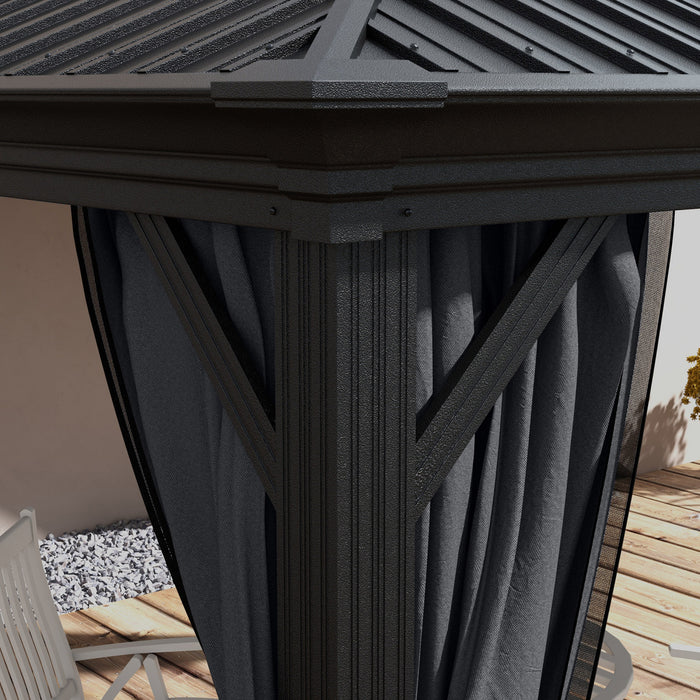 Outsunny Tonnelle D'exterieur A Toit Rigide 10' X 12', Gris Fonce