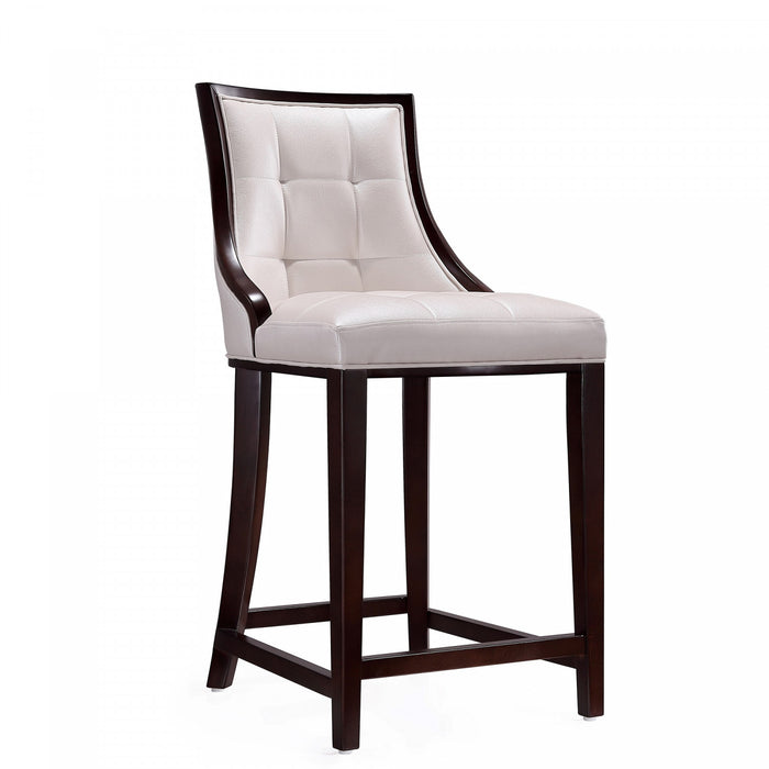 Tabouret de comptoir traditionnel en bois Fifth Avenue avec assise rembourree, blanc perle - Lot de 2