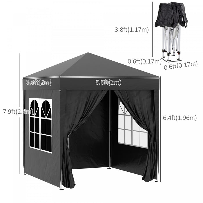Outsunny 6.6x6.6ft Tente De Fete En Plein Air Pliante Gazebo Canopee Avec Murs Lateraux Noir