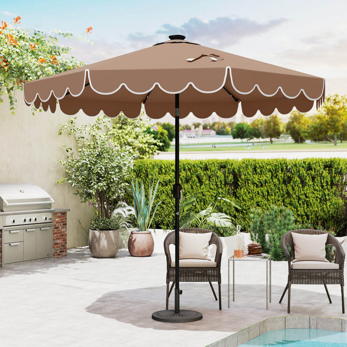 Parasol solaire Costway 9,3 FT style marche exterieur avec 24 LED, bordures, marron