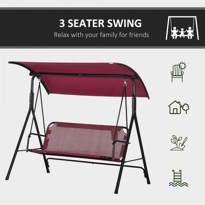 Outsunny Balancoire de Jardin 3 Places avec Toit Ajustable, Rouge Vin