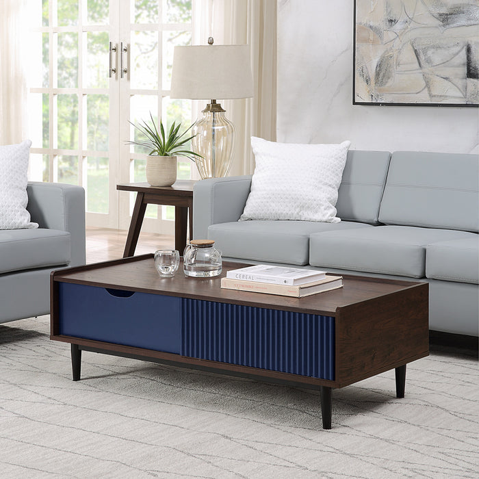 Ensemble de 2 tables Duane style milieu du siecle moderne : table basse et table d’appoint, bleu marine