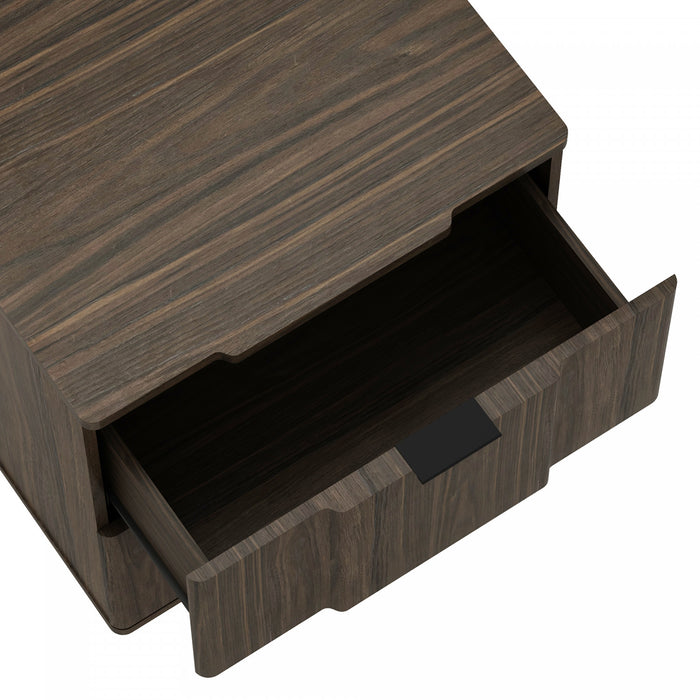Table de nuit Clive style milieu du siecle moderne 56 cm en noyer et noir (2 tiroirs)