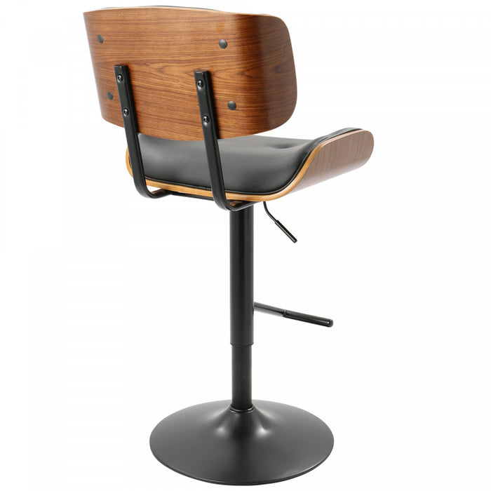 Tabouret bar réglable moderne du milieu du 20e siècle Lombardi en similicuir - noyer et noir