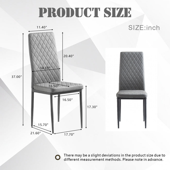 Ensemble de chaises de salle a manger modernes Ava avec motif de grille en diamant (lot de 6), cuir ignifuge et cadre en metal, gris