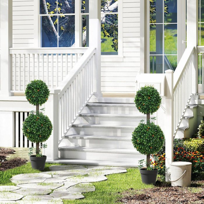 HOMCOM Lot de 2 Arbres Topiaires Artificiels en Buis, Plantes Fausse, Vert