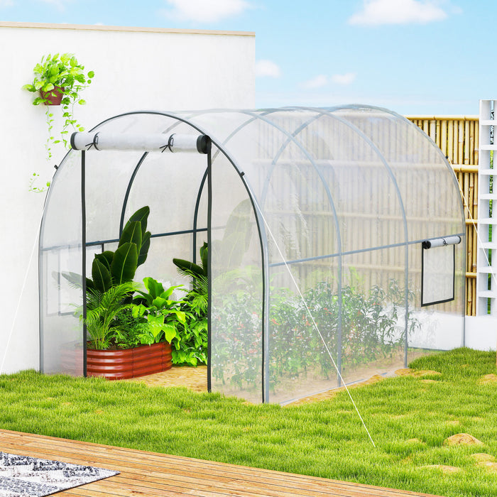 Outsunny Serre Tunnel avec Fenetres en Maille, Abri de Jardin, Transparent