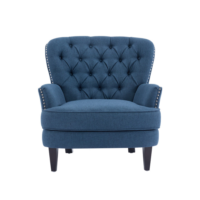 Arcadia Fauteuil de Salon d'Inspiration Vintage a Clous Decoratifs et Dossier Courbe, Bleu Marine