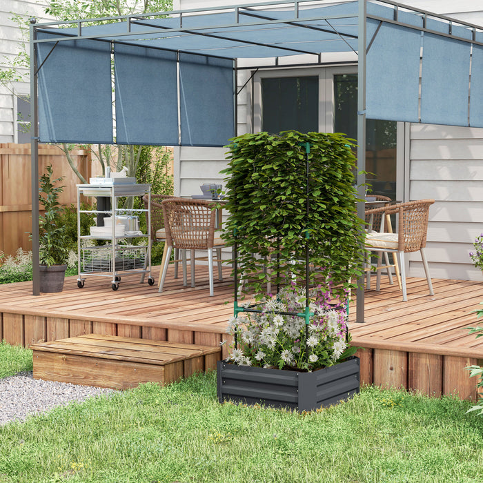 Outsunny Lit De Jardin Sureleve Galvanise Avec Cage En Treillis, Gris