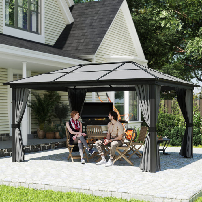Outsunny Gazebo 12' x 15' avec toit rigide en polycarbonate et structure en aluminium