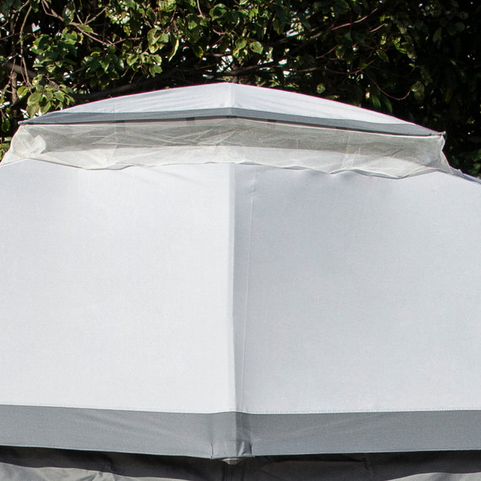 Outsunny 12 'x 10' Tente D'auvent De Tonnelle Exterieure A 2 Niveaux Pour Terrasse Avec Parois Laterales En Maille Zippee, Cadre En Acier Massif, Toit Arque, Gris