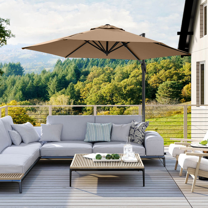 Parasol deporte Costway 9 FT avec haut ventile, parasol suspendu deporte, marron, pour bord de piscine