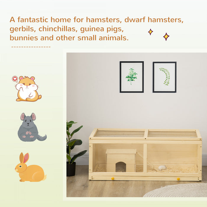 Pawhut Cage En Bois Pour Hamster, Kit Pour Petits Animaux, Maison De Jeu D'exercice Pour Hamsters Nains, Gerbilles, Chinchillas, Cochons D'inde, Lapins, Avec Plateau Coulissant, Dessus Ouvrable