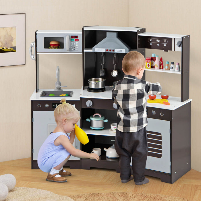 Costway Pretendre Jouer Cuisine Pour Enfants Tout Petit Enfant Age De 3 + Jeu De Jouet En Bois Avec Capuchon Gamme Marron