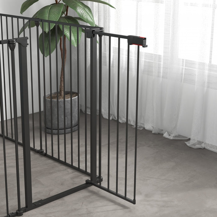 Pawhut Parc Pour Chien A 6 Panneaux De 48po, Enclos Pliable Pour Chien, Enclos Pour Lapins En Metal, Cloture Cage Pour Animaux De Compagnie Avec Porte Pour Interieur, Noir