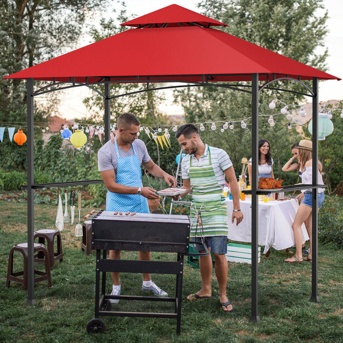 8’ X 5’ Barbecue Grill Gazebo Barbecue A 2 Niveaux Canopy Ventile Etageres Superieures Abri Vin