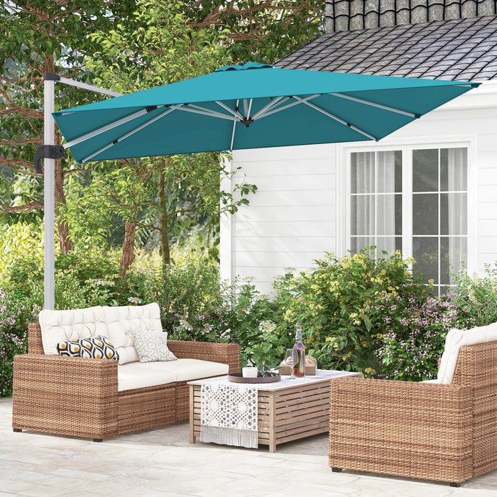 Costway Parasol d'exterieur a bras articule 10 pieds en aluminium suspendu deporte, avec rotation a 360° Bleu