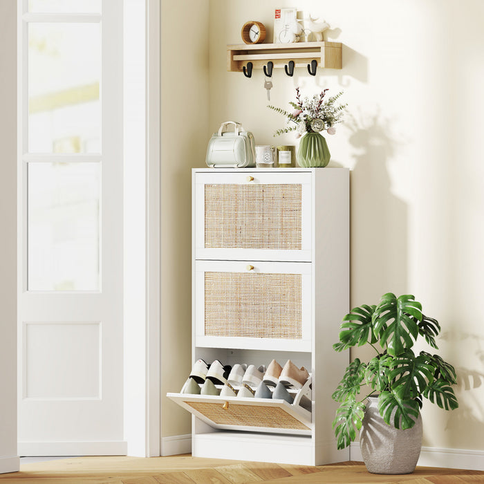 HOMCOM Armoire de rangement pour chaussures en rotin avec 3 tiroirs