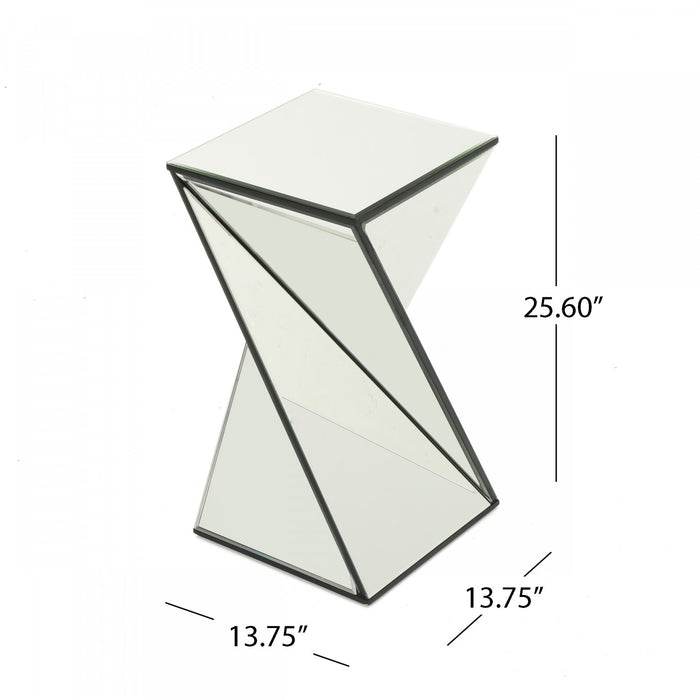Table D’appoint Geometrique Au Design Reflechissant Molly Avec Miroir, Verre Et Bois Composite, Argent