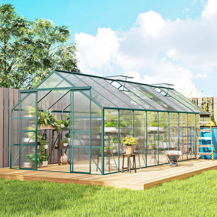 Serre de Jardin Outsunny en Polycarbonate avec Gouttieres, Vert