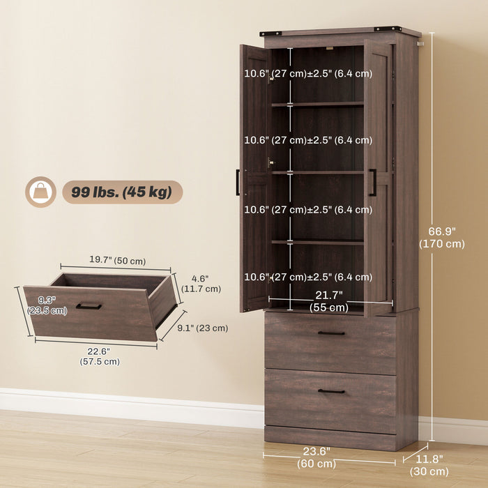 HOMCOM Armoire Haute de Cuisine 67\" avec Etageres Reglables, Brun Vieilli